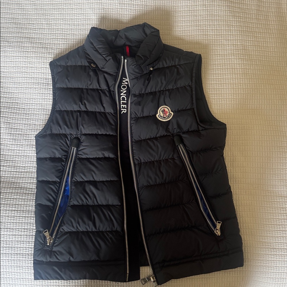Moncler Dark Puffer Vest with Zipper Accents - Navy Blue